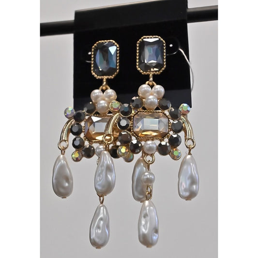 Black Diamond Topaz Pearl Drop Earring
