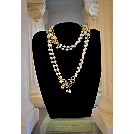 2 Row Pearl & Gold Stations Necklace