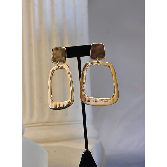 Gold Square Drop Clip Earring