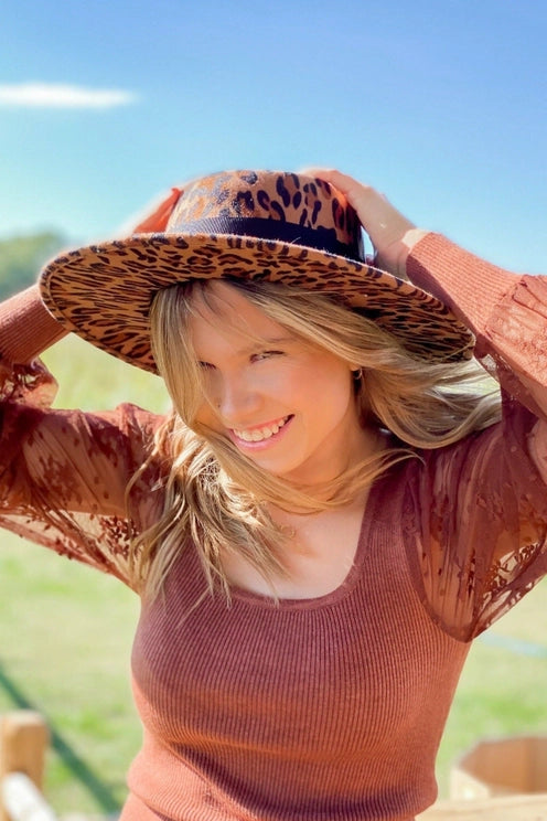Leopard Felt Boater Hat